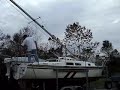 Mast stepping on a sailboat