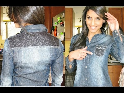 camisa jeans customizada com renda