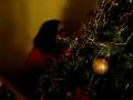 Mom stuck behind christmas tree