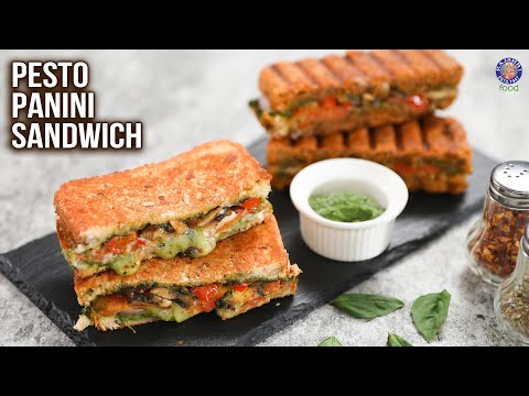 Pesto Panini Sandwich Recipe – 2 Ways | How To Make Sandwich On Tawa | Pesto Panini WIth Veggies