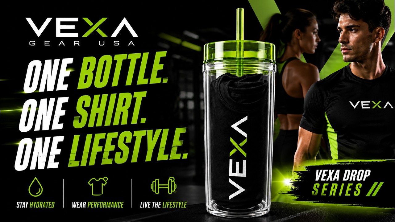 ONE BOTTLE. ONE SHIRT. ONE LIFESTYLE. VEXA GEAR USA