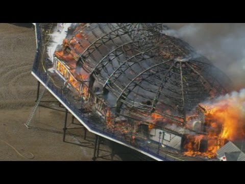 Dramatic aerial footage shows fire raging on Eastbourne Pier