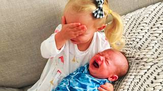 Try Not To Laugh: Baby Sibling Meets Newborn