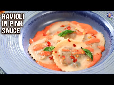 Ravioli in Pink Sauce Recipe | Stuffed with Vegetables & Cheese Fillings | Eggless Ravioli | Ruchi