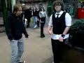 Aaron trying to teach Ryan to dance on the high street Aaron trying to teach Ryan to dance on the high street