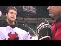 2009 All Star and Lowell Devils goalie Jeff Frazee talks with Eagle-Tribune Sports Editor Bill Burt at the Tsongas Arena.
