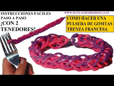COMO HACER PULSERA DE GOMITAS TRENZA FRANCESA CON 2 TENEDORES VIDETUTORIAL BRACELET SIN TELAR