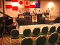 jim robinson (88) leads kansas city banjo band in cocktails for two rehearsal. left to righr: holland white, frank rossi, ralph potter, joan kemp and jim robinson. ruthellen robinson on piano.