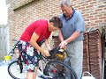 fiets met ketting zaag motor