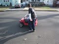 that's my mom driving my son's supercharged power wheels. 1st gear only. 

i have installed 2 batteries. one 12v tractor battery from sears and the other one is a 6v from radio shack, making it 18 volts.

it can pull the old lady pretty good, right?!?! 
you should see my son on it! will post video later


thanks for watching