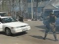 OMON talks to chechen citizens. OMON solves a traffic situation. OMON forgets to close the hatch of the bus.