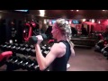 DB Shoulder Press w/ swiss ball - While balancing on a swiss ball, perform 12-15 shoulder presses.