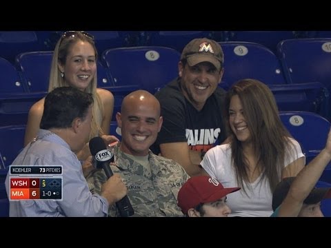 Video: WSH@MIA: A soldier surprises his wife during the game