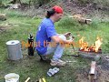 Working on a rail road spike knife. This was done in 2008, then I miss placed the video, but found the video a few days ago and thought it needed to be posted. I did all this work on the ground using primative methods to show that it could be done this way. I used a charcoal forge with a hand pump, to forge this rail road spike on a peice of rail road track. The track was buried in the ground to make it feel heavier. boanergescustomknives.com
