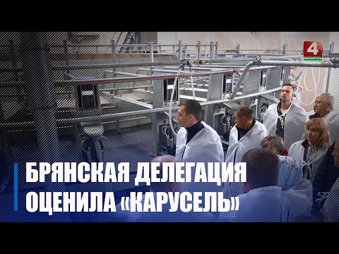 Дэлегацыя Бранскай вобласці пазнаёмілася з прынцыпам працы даільнага абсталявання "Карусель" видео