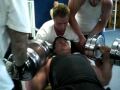 Ruud Gransier 220.5 lbs (441lbs totall) Dumbell Press - 100kg dumbells - 3 reps.wmv