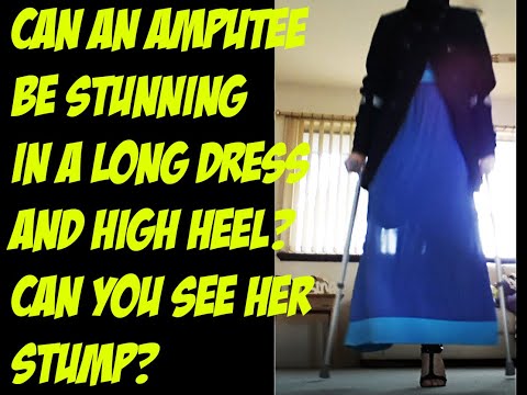 RAK Amputee Woman Crutching with High Heel and Her Forearm Crutches