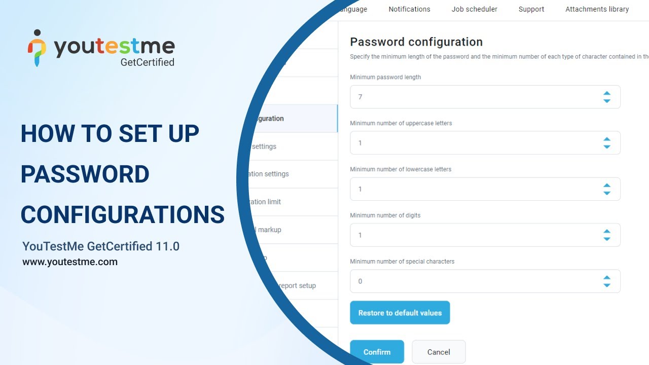 YouTestMe GetCertified 11.0 - How to Set Up Password Configuration