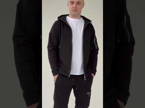 Зимовий спортивний костюм з начосом чорна кофта на змійці + чорні штани RAPID Grand - фото 1 - id-p2043685346