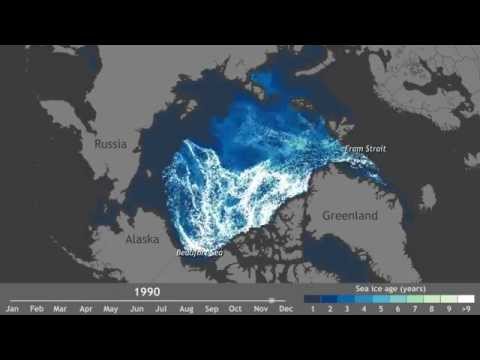 1987 - Decades ago, the majority of the Arctic's winter ice pack was made up of thick, perennial ice. Today, very old ice is extremely rare. This animation tracks the relative amount of ice of different...