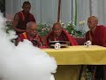 Lama Zopa Rinpoche during the 100 Million Mani retreat at Institut VajraYogini in France, outside doing incense puja with Geshe Tengye and Geshe Tenzin Loden. For more information: www.fpmt.org