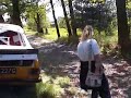 Stupid woman nearly killed by a car in Poland