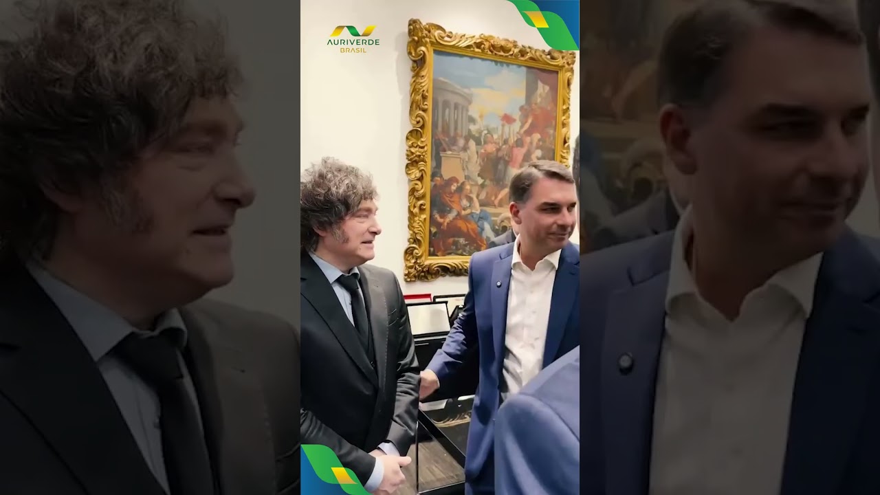 Milei visita Tarcísio e encontra Flávio Bolsonaro