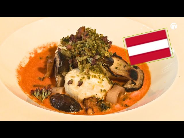 Topfenknödel mit Paprikacreme und Pilzen | Österreichische Spezialität