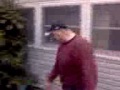 Grown man runs from fireworks hidden in outdoor fireplace