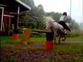 Natalie & Lina jumping behind the barn
