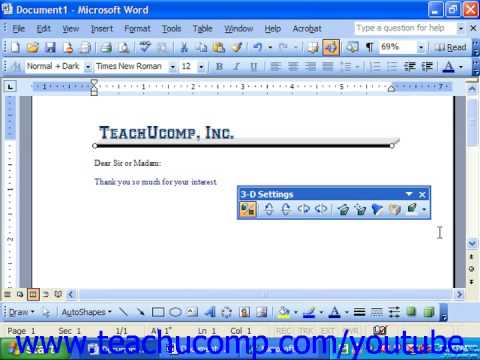 Word 2003 Tutorial Applying 3D Effects Microsoft Training Lesson 14.9