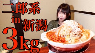 【大食い】新潟の新星二郎系デカ盛り3kgに挑戦！1kg超のトッピング野菜が倒せない💦【ベジ太郎】