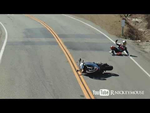 rnickeymouse - Top rider loses rear, bike slides about 250 ft on an uphill grade before crashing into the guardrail. Kangaroo leather suit held up well, rider was uninjured.