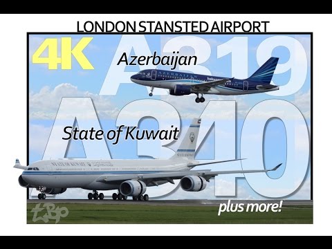 bmi British Midland E145 State of Kuwait Airbus A340-500 Azerbaijan A319 4K UHD Stansted Airport