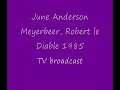 robert le diable, giacomo meyerbeer, paris, 1985

robert : rockwell blake
isabelle : june anderson
alice: mich�le lagrange
bertram : samuel ramey
raimbaut : walter donati

orchestre et ch?urs de lop�ra de paris / thomas fulton
----------------------------------------
ceci est la version t�l�vis�e avec les � bulles bande dessin�e � pendant toute la repr�sentation.
----------------------------------------
this is the tv broadcast with the captions, looking like a comics, during the entire performance.