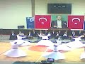 whirling dervishes are performing the spiritual whirling ceremony.the long, white skirts represents the shroud. the dervishes extend their arms, the right palm faces up and the left palm faces down. energy from above enters through the right palm, passes through the body and passes through the left palm and into the earth. the sheikh represents the sun and the dervishes represent the planets turning around him in the solar system of mevlana