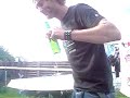 Kiwi chainsaws his beer open