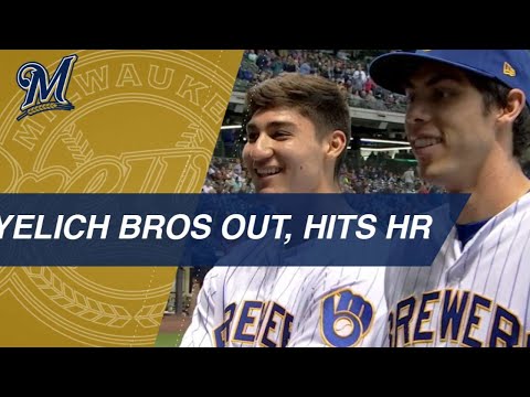 Video: Christian Yelich's brother, Cameron, joins him at the game, then Yelich hits a homer