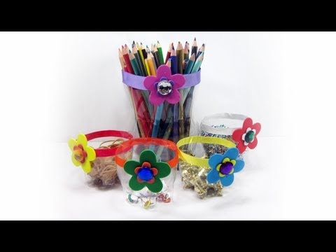 How to make a recycled soda bottles desk organizer