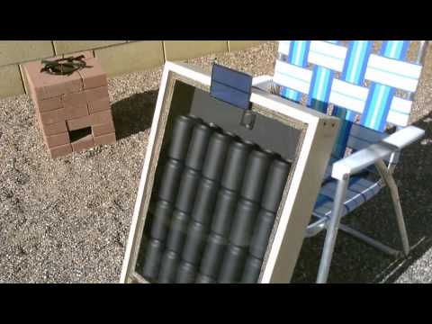solar - solar air heater. solar air heat collector. simple to make. solar panel runs blower fan. no 'grid power' or batteries needed! hi temps. 150F (65.55C) and hig...