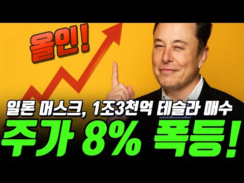 머스크, 1조3천억 테슬라 주식 ‘올인’ 매수… 주가 8% 폭등! 로보택시·AI 대전환 신호탄?