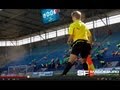 Arrows: Frustrated soccer fans using neosigns to show players the goal *HD