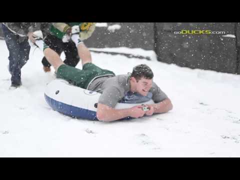 Oregon Football Players and the Snow.