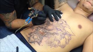 Ben Gun Wolf Head Tattoo Time Lapse part 1