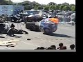 SRL put on an unannounced performance Sunday May 20 at the Maker Faire in San Mateo. After an incendiary robot set a giant cardboard-and-paper egg on fire, the wind whipped it into a fierce blaze and threw hot ash and acrid smoke into the bleachers. After ten or so minutes of mayhem, the event staff cleared the bleachers, SRL put out the flames, and shortly thereafter the fire department arrived. Video by Leila Hornick. ... makerfaire makerfaire2007 srl survival research laboratories robot fire ...