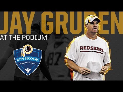 Conference - Redskins Head Coach Jay Gruden talks to the media following practice at the Bon Secours Center in Richmond, VA. on August 1, 2014.