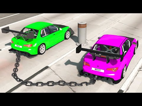 Chained Cars vs Bollards #1! BeamNG drive Compilation! Beam NG Crashes! BNG Mods!
