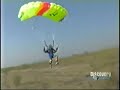 a skydiver jumps out of one plane, freefalls, then catches up with and enters another plane.