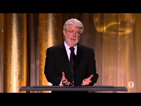 George - George Lucas speaks as part of the award presentation to Jean Hersholt Humanitarian Award recipient Angelina Jolie at the 2013 Governors Awards in the Dolby ...