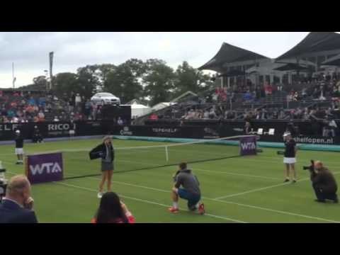 's Hertogenbosch - Martin Emmrich proposes to his girlfriend, WTA player Michaella Krajicek, on court at the Topshelf Open in 's-Hertogenbosch.